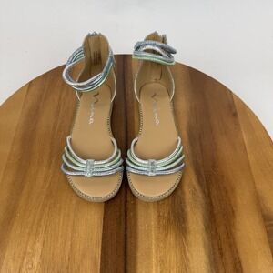 Big Kids Girls Nina Brianna Blue Metallic Strappy Casual Sandals Size 1 Y GUC